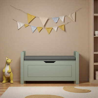 Kids Toy Box Chest for Boys Girls, Large Storage Cabinet with Cushion Seat Bench/ Flip-Top Lid/ Safety Hinge, Toy Storage Organizer Trunk for Nursery, Playroom