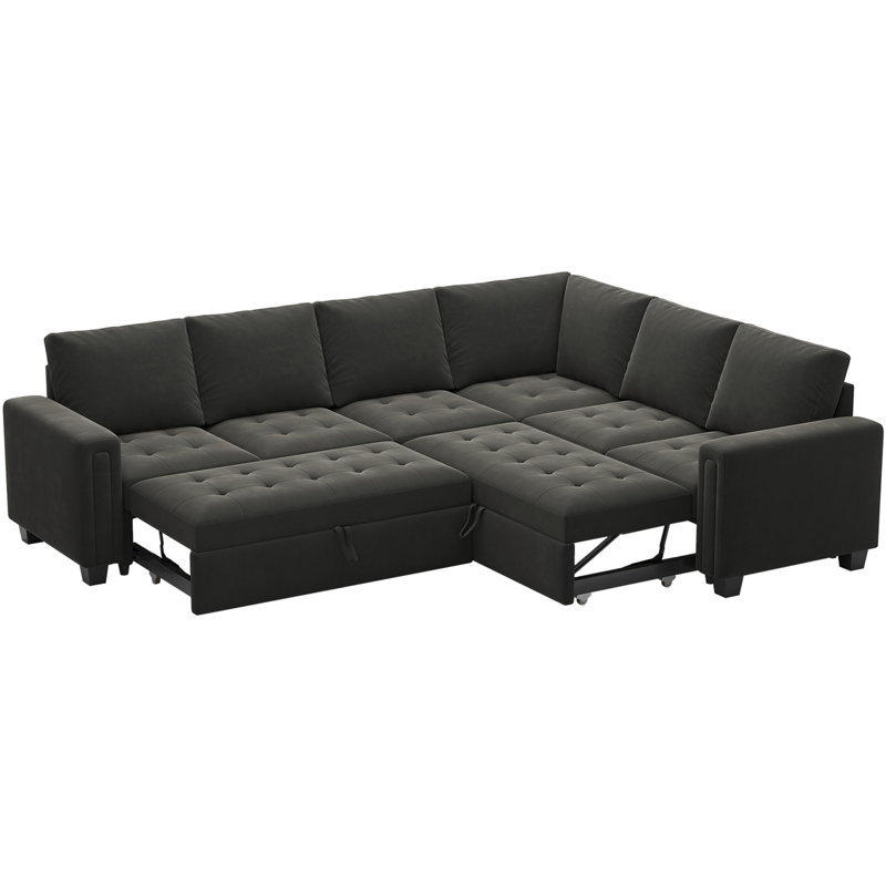 Shavera Velvet Modern Modular L-Shaped Sleeper Sofa Bed, Gray Velvet