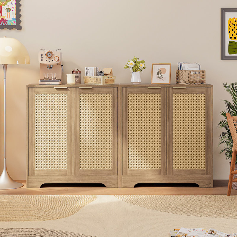 Beige Rattan Door Sideboard Set with Adjustable Shelves