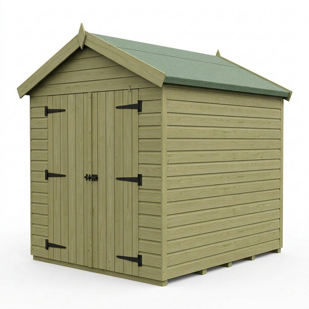 Total Sheds 7ft x 5ft Apex Garden Shed - Double Door - No Windows - Pressure Treated Timber - UK Manufactured