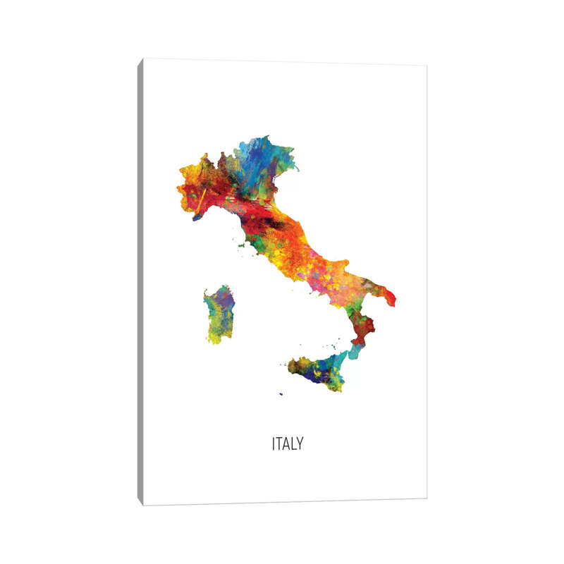 Italy Map by Michael Tompsett - Wrapped Canvas Print, 20.32 cm H x 30.48 cm W