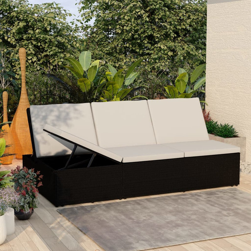 Chaise longue simple avec coussins 109,6 po, Blanc, Noir