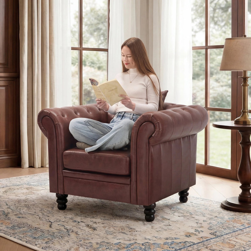 Fauteuil Chesterfield de 42,52 po Fynlie, Rust  Faux Leather