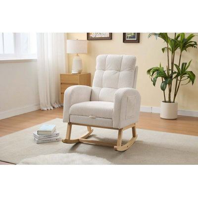 Chaise berçante avec pieds en bois massif, fauteuil berçant coulissant pour chambre de bébé, avec poche latérale, pour fauteuil de salon avec dossier haut