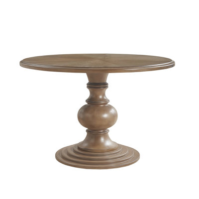 Table de salle à manger en noyer de 46 po de style avec plateau captivant en placage de diamant et base solide ronde