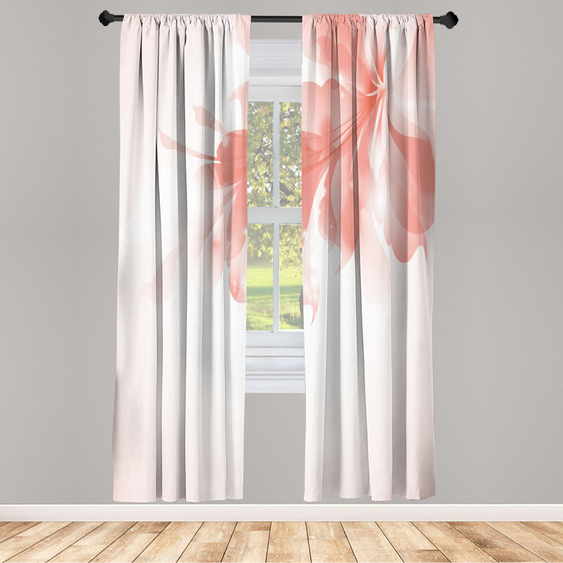 Microfiber Floral Semi-Sheer Rod Pocket Curtain Panels, 28" W x 84" L, Light Orange/White