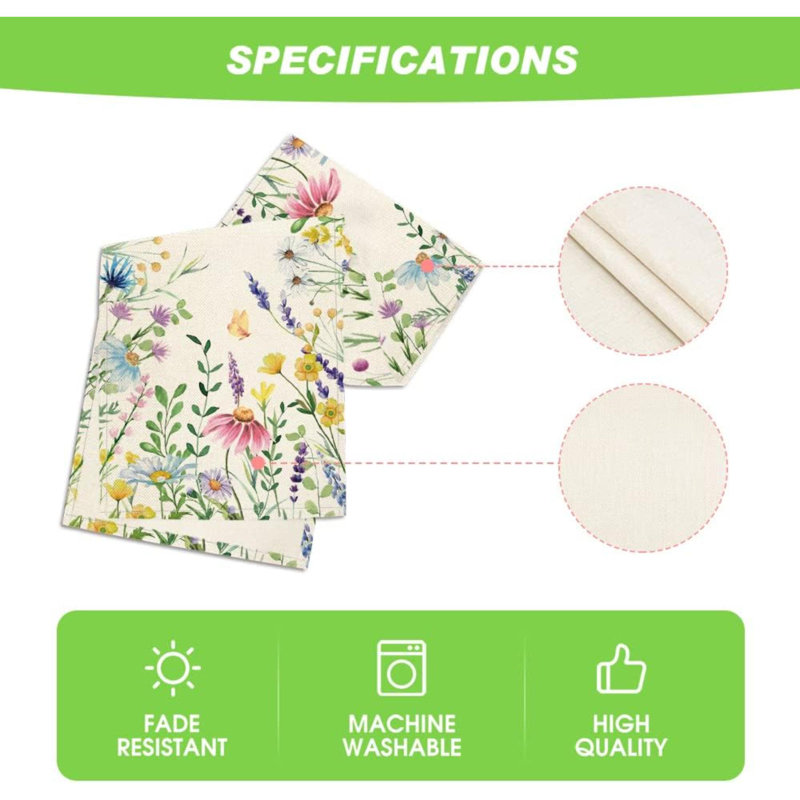 Beige Floral Linen Table Runner with Colorful Botanical Design