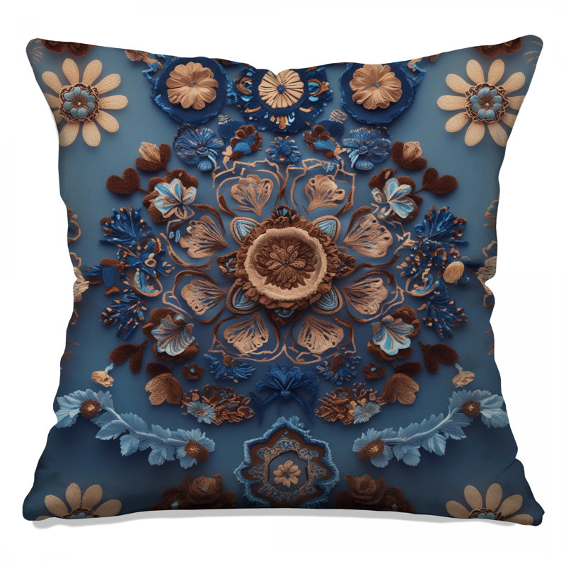 Coussins décoratifs à double face à broderies florales complexes, 14 X 14 pouces