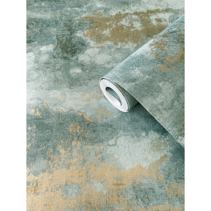 Elegance Collection Abstract Perfect Storm Shimmer Finish Wallpaper Roll, Teal Green
