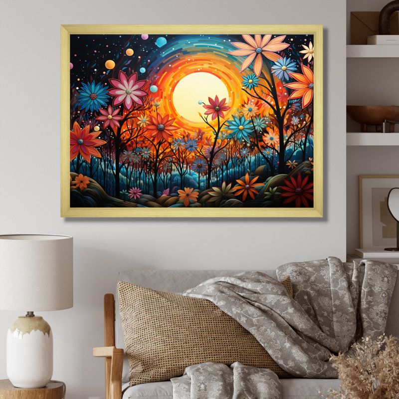 " Palm Trees Palm Dot Collage ", Gold Picture Framed, 16" H x 32" W x 1" D