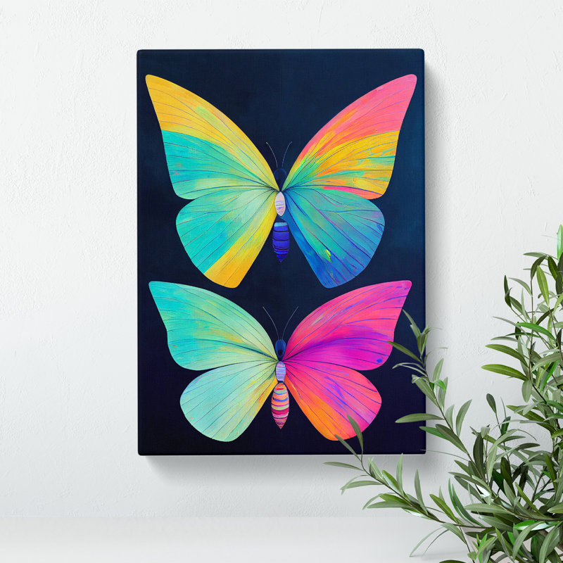 Colourful Butterflies No.1 - Print, Wrapped Canvas, 50cm H x 35cm W x 3cm D, No Matte