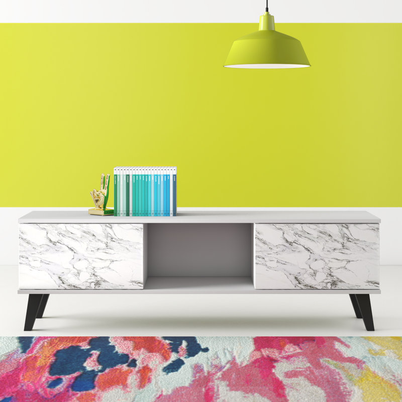 Doyers TV Stand for TVs up to 78", White and Marble Stamp