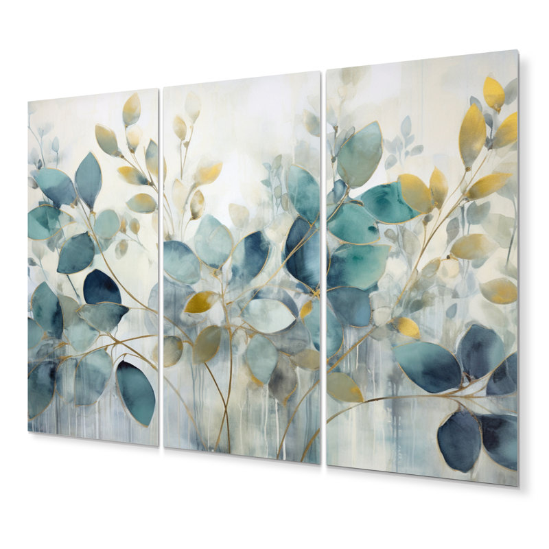 «Blue Botanical Rhythms II - Abstract Botanicals», ensemble de reproductions d'art mural en métal