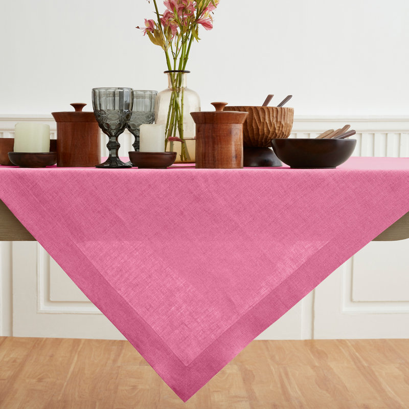 Fete - 100% Pure Linen Table Throw, Flamingo Pink, Solid Color