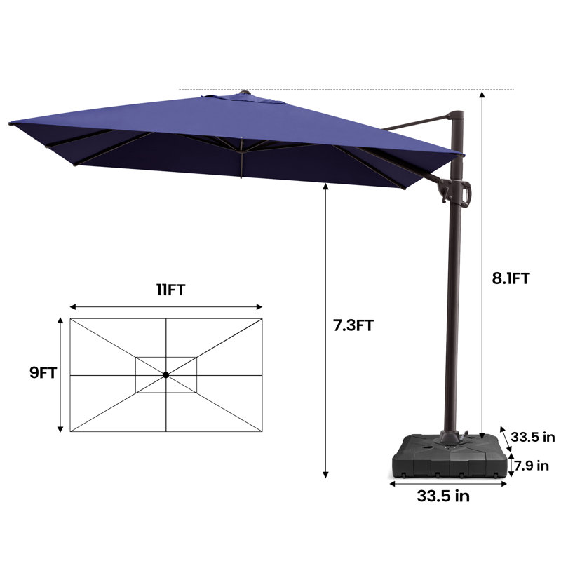128'' X 104'' Rectangular Cantilever Patio Umbrella with Counter Weights Base, Navy