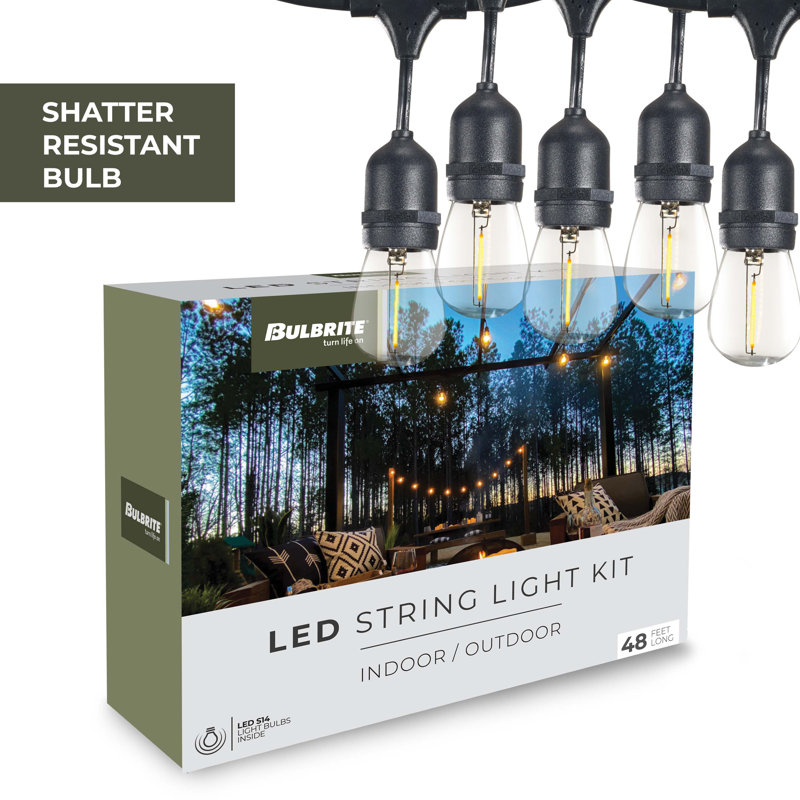 48-ft Black LED String Lights with Clear Shatter Resistant Bulbs
