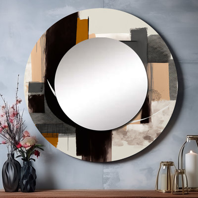 Prami Warm Watercolor Abstract II - miroir mural décoratif abstrait, grand miroir rond moderne, impression d'art en métal