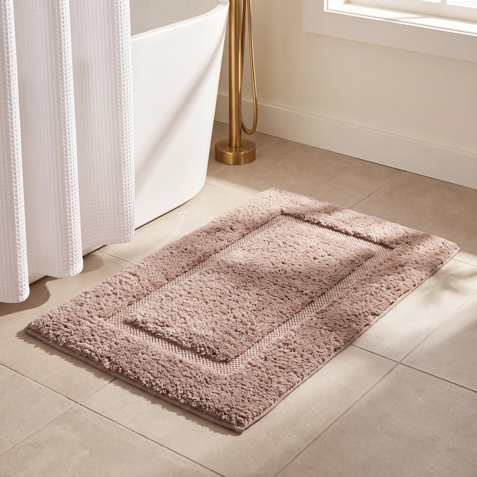 Aude Cotton Bath Rug, Marble Tan