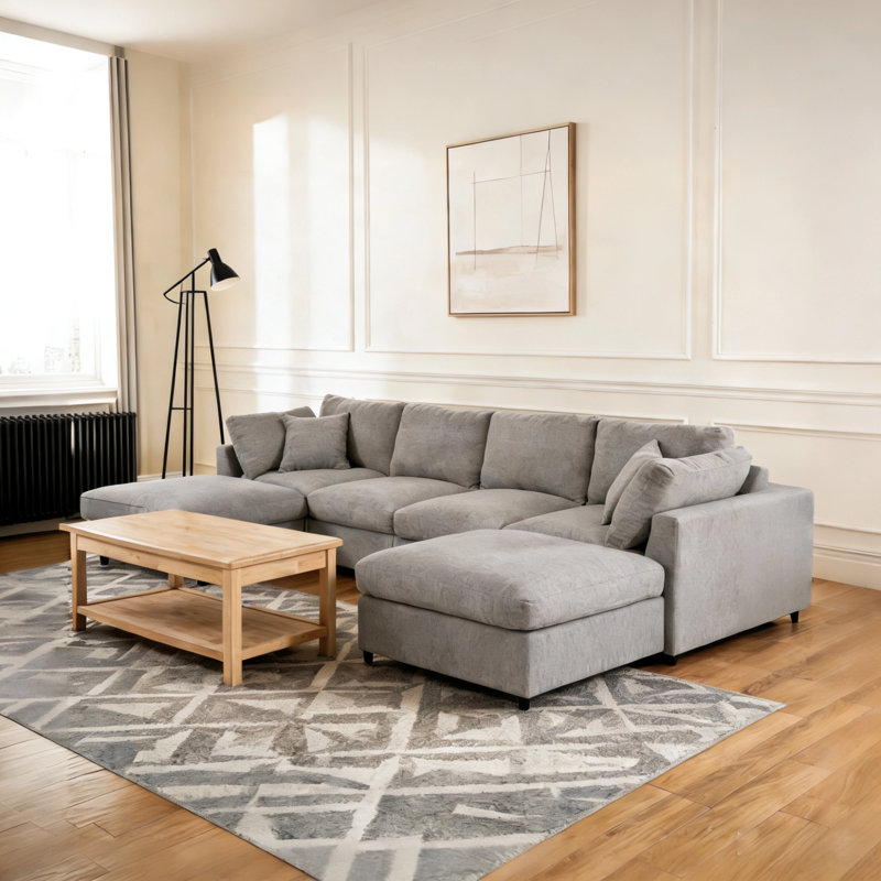 Canapé modulaire en forme de U de 128 po avec 2 repose-pieds mobiles, canapé en chenille, canapé à 6 places, meubles de salon à siège profond pour cinéma maison, appartement