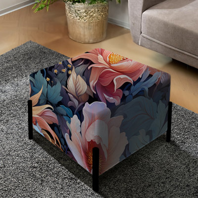 Motif floral rose forêt enchantée - repose-pieds carré floral