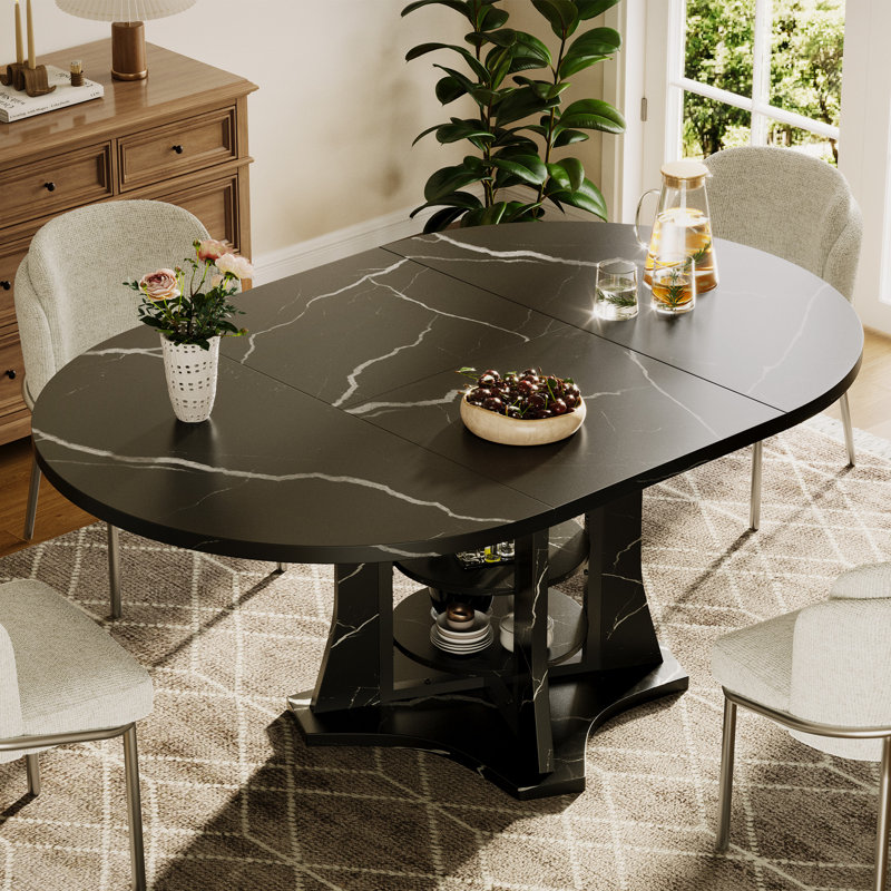 Table de salle à manger extensible de 110 à 150 cm de large avec rangement à 2 niveaux pour salle à manger et salon