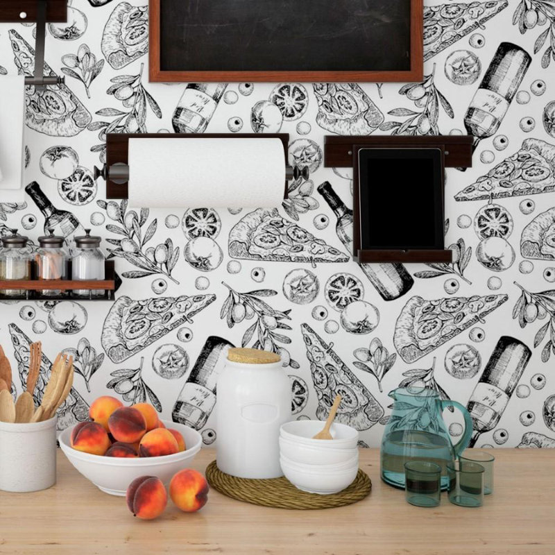 Papier peint peler et coller Pizzas And Wines N013273, 126" L x 24" W