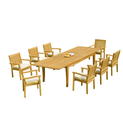 Mashburn 8 - Person Teak Wood Patio Dining Set with Rectangular Table