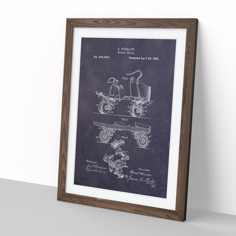 Roller Skate Patent Dark - Picture Frame Graphic Art, 65cm H x 48cm W x 2cm D, Walnut Framed