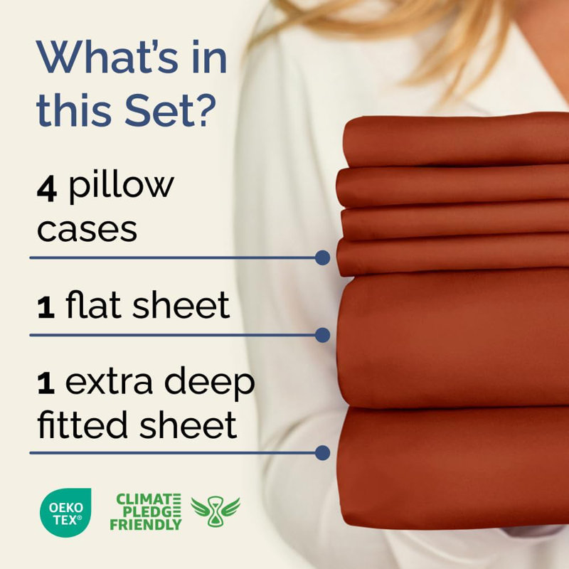 6 Piece Extra Deep Pocket Sheet Set, Cooling & Breathable Bed Sheets, Soft Hotel Luxury Bedding, Fits 18–24 Inch Mattress
