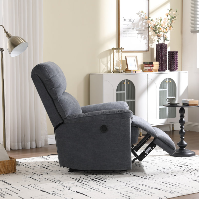 Bardia 33" Wide Minimalist Style Compact Breathable Fabric High-End Power Recliner Chair with USB, Gray
