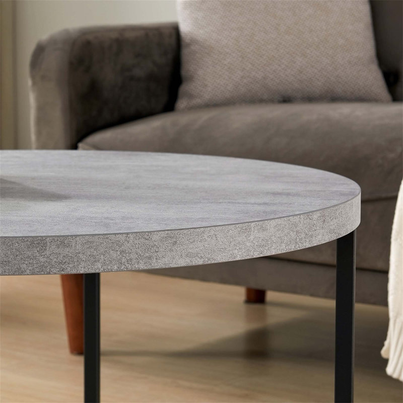 Table basse ronde, table centrale moderne avec pieds en métal pour le salon, Gris