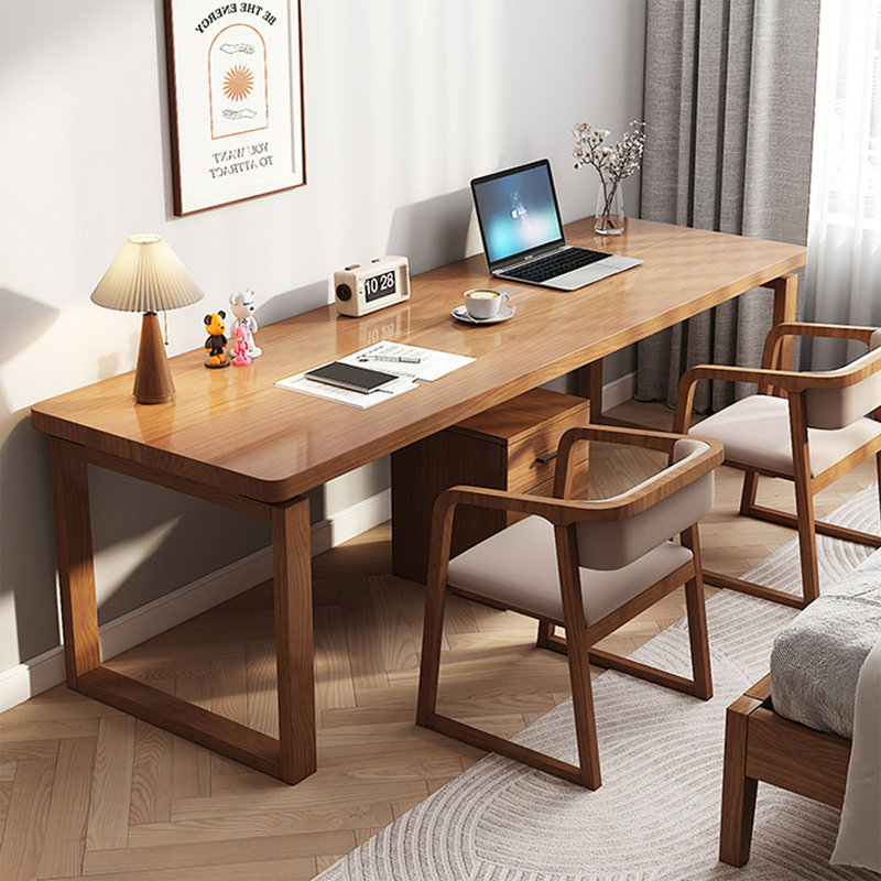 Bureau de direction rectangulaire en bois massif clair avec tiroirs, 29.53"H*62.99"W*23.62"D