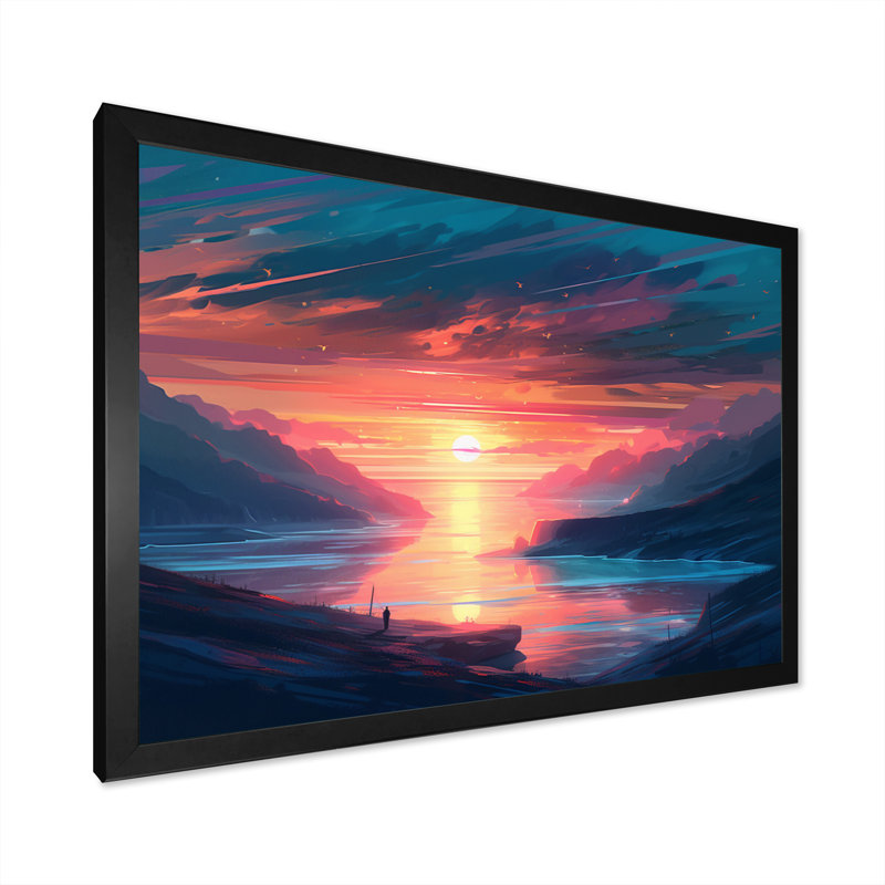 «Stunning Sunset Over The Lake And Mountains I», reproduction d'art sur toile, H 12 po x l 20 po x P 1 po, Noir