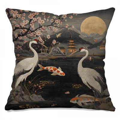 Cherry Blossom Cranes Double Sided Throw Pillows