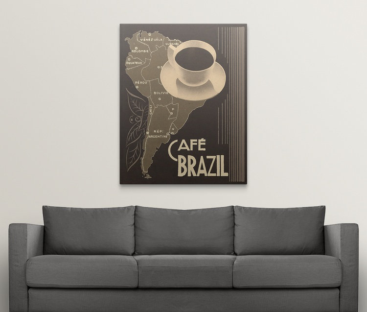 «Cafe Brasil II», affiche vintage, H 48 po x l 38 po x P 1,5 po, Toile