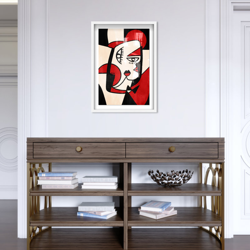 Imprimé abstrait rouge et noir - par, H 25 po x l 17 po x P 1 po, Blanc