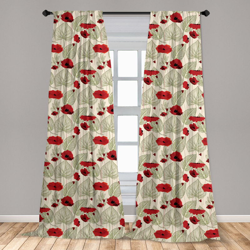 Scarlet Poppy Floral 63" Light Filtering Curtain Panels