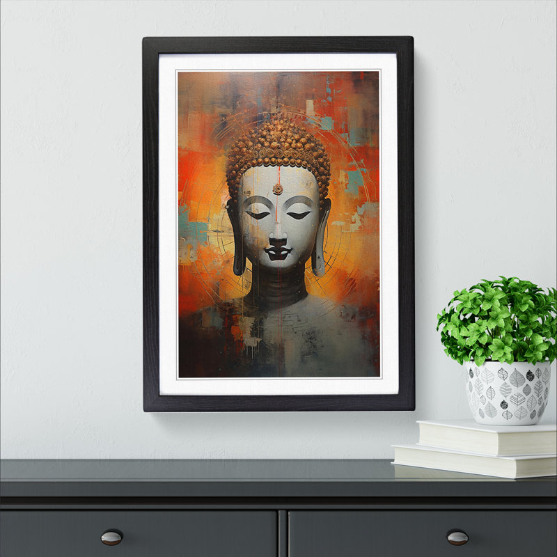Buddha Contemporary Art - Framed Print, 34cm H x 25cm W x 2cm D, Black Framed