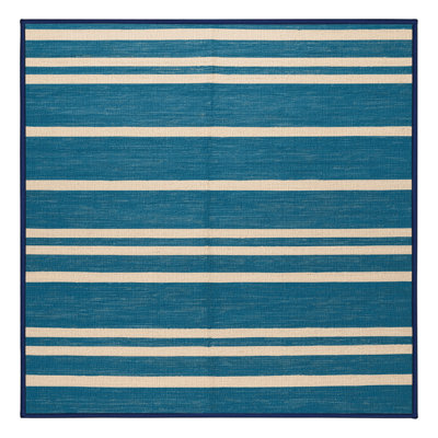 Tapis bleu à rayures horizontales lavable à la machine