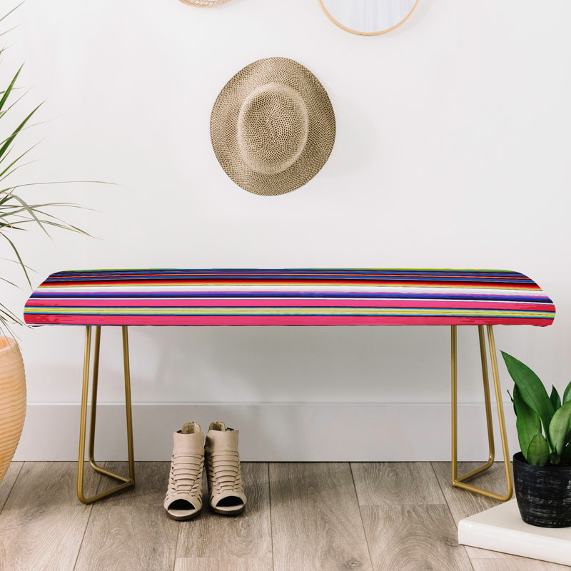 Upholstered Bench, Pink/Blue/Striped