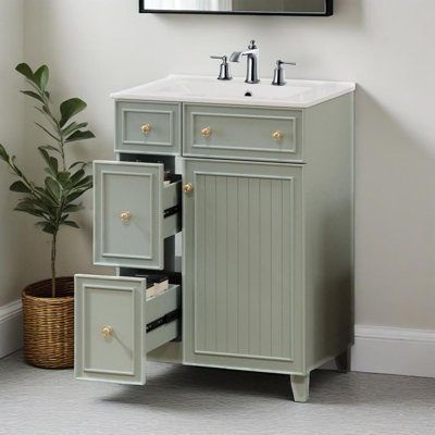Meuble-lavabo 24 po avec lavabo en céramique, 2 tiroirs, 1 porte