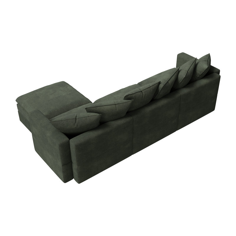 L-Shaped Corduroy Modular Sectional with Storage, Green Corduroy