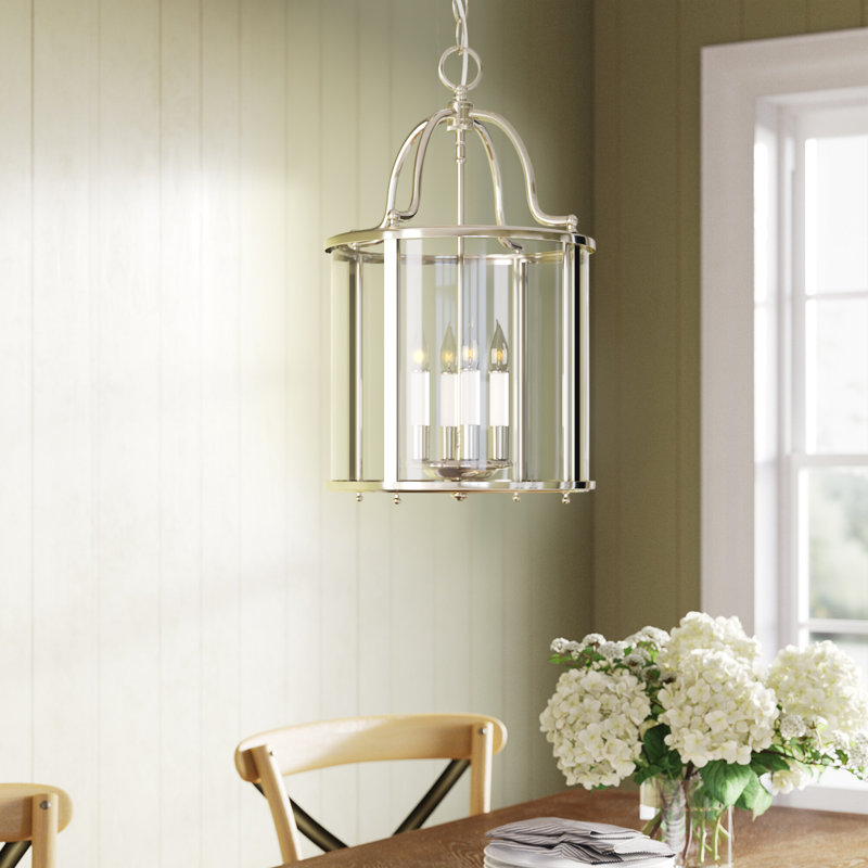 Tide 4 - Light Fabric Dimmable Lantern Chandelier, Polished Nickel