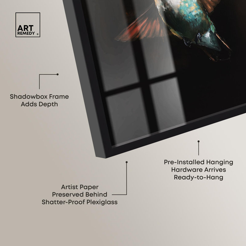 Art mural Royal Bird II Shadowbox, H 25 po x l 17 po, Noir