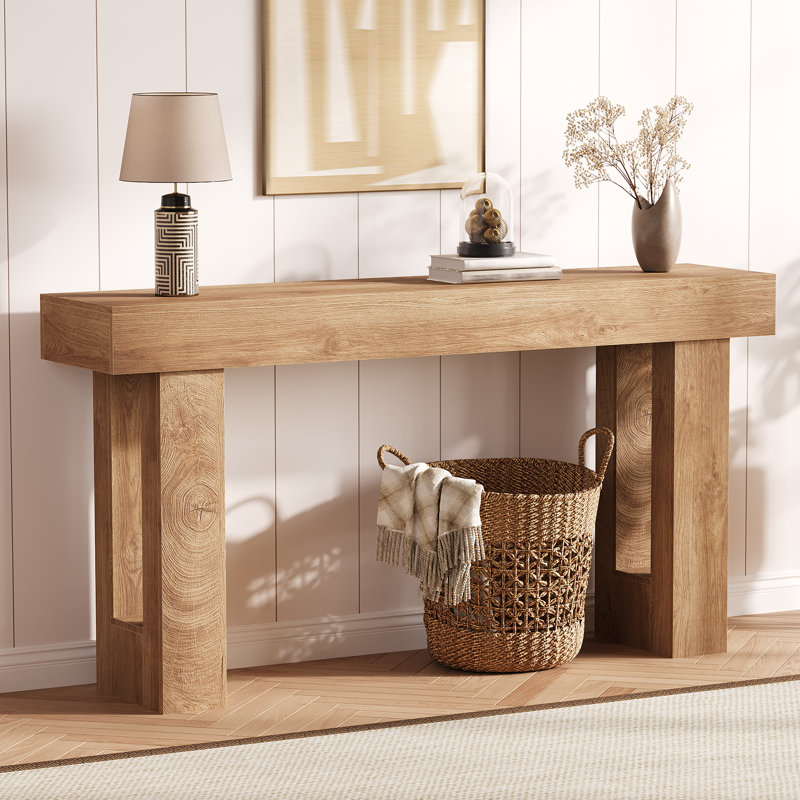 Farmhouse Console 63 po - Longue table d'entrée en bois, canapé rectangulaire derrière