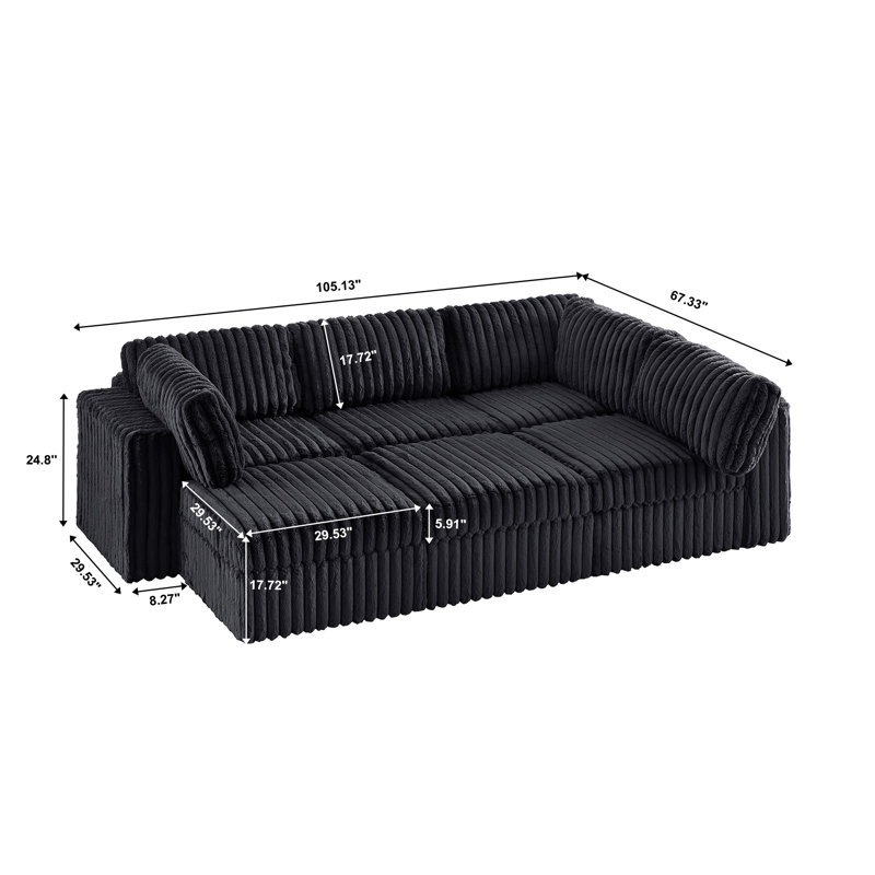 Canapé modulaire 6 pièces rembourré, Similifourrure noire