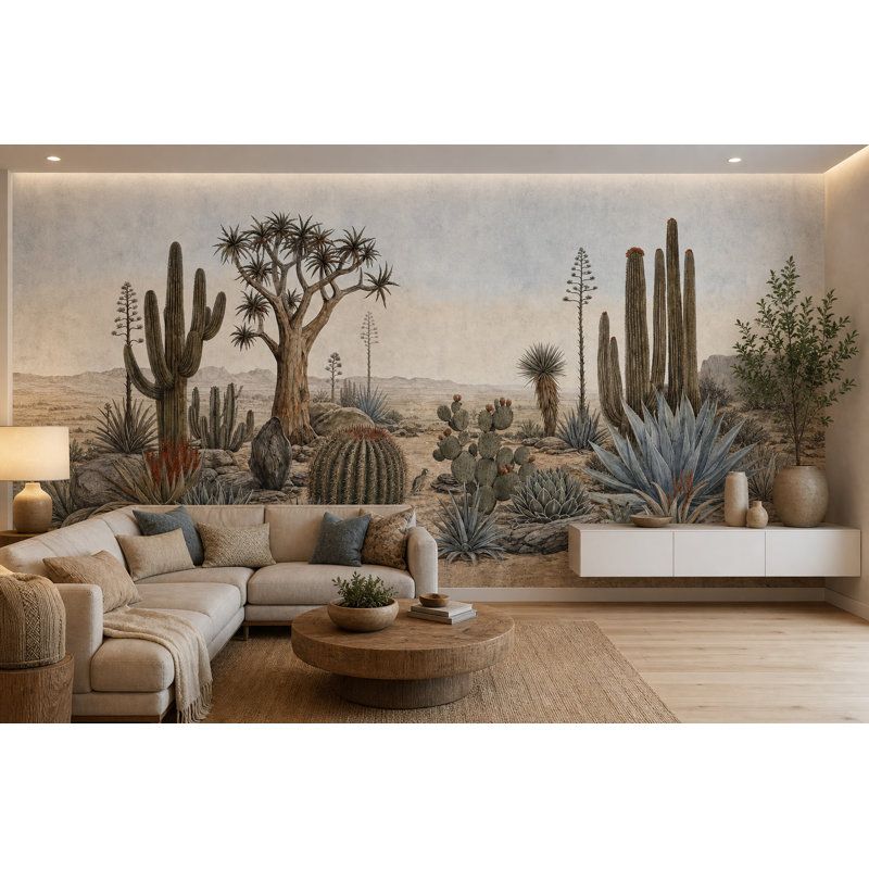 Papier peint paysage désertique Cactus, 160 po x 108 po, Peler et coller