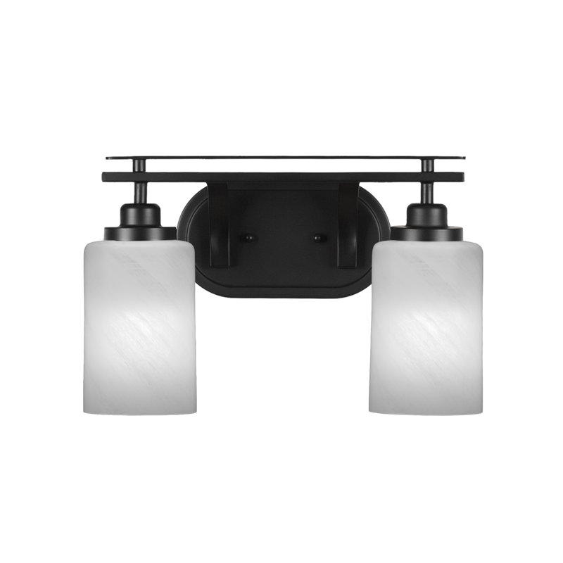 Barre d'éclairage de salle de bain 2 lumières Alirra avec verre de 4 po, Blanc, Noir mat