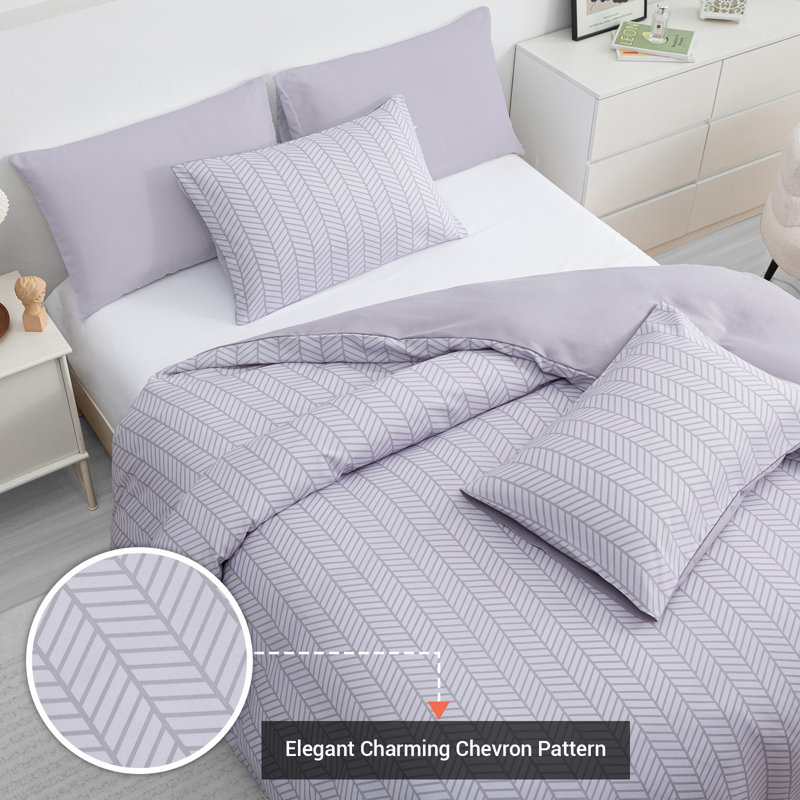 Luxury Double Brushed Microfiber Reversible Duvet Cover Set with Zipper Closure and Corner Ties, Grey