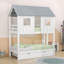 Lit simple en bois en forme de maison avec lit gigogne simple et échelle